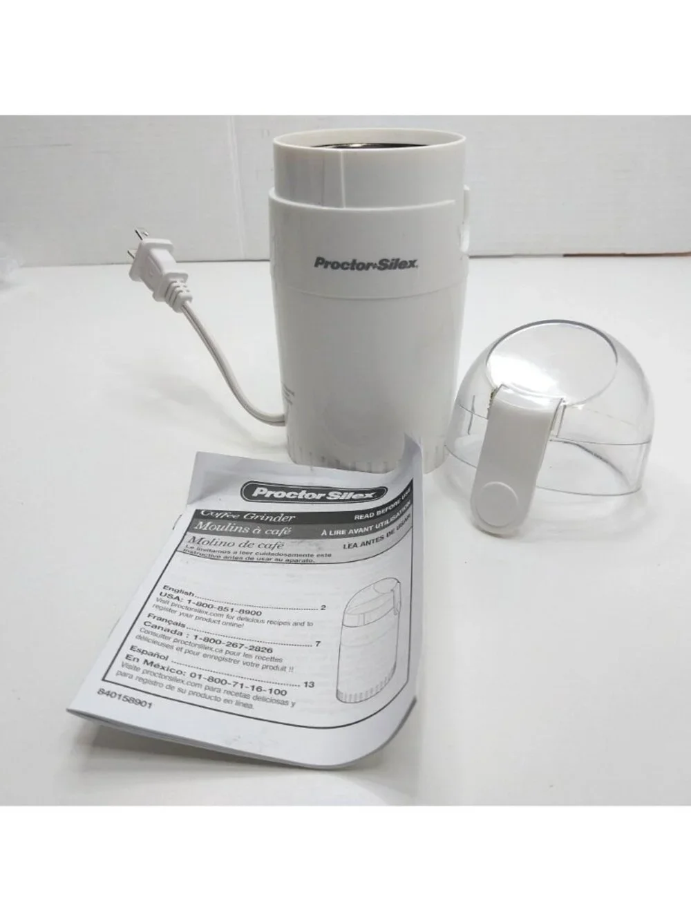 Proctor Silex Durable Coffee Grinder E160BY White Stainless Steel Blades